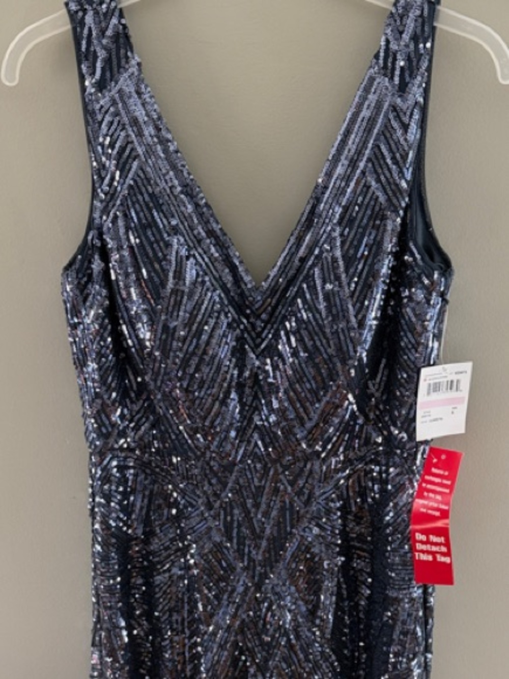 Night Way Collections Navy Sequin V‑Neck Maxi Dress Size 6